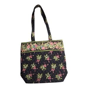 Vtg 1990s Vera Bradley Hope Black Coquette Bow Floral Print Button Shoulder Bag